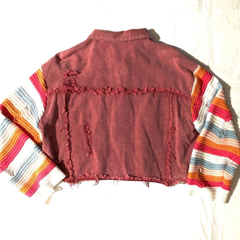 EUC Vintage Boho Distressed Denim and Crochet Jacket - Picture 8 of 9